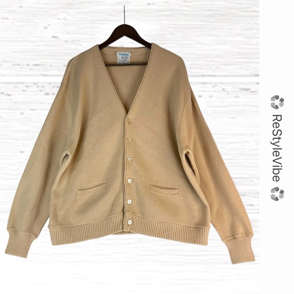 INDIAN BRAND Vintage Men’s Size 3X Sweater Cardigan V-Neck Grandpa Style Retro